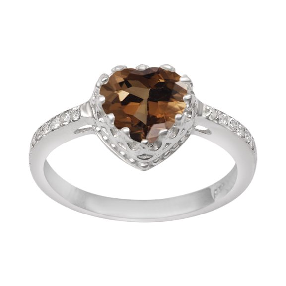 Side Accents 6 MM Smoky Quartz 925 Sterling Silver Solitaire Women Valentines Day Gifts Ring