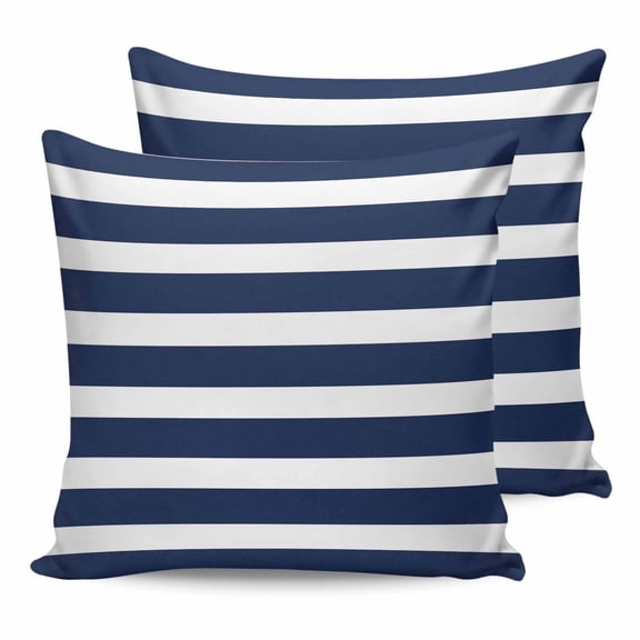 Pillow Covers 18x18 Set of 2, Navy Blue Stripe Throw Pillow Covers Decorative Couch Cushion Cover, Modern Simple Geometric White Striped Microfiber Soft Square Pillowcases for Bedroom Sofa