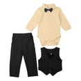 thumbnail image 3 of Miaeowve Baby Boys Gentleman Formal Suit Long Sleeve Bowtie Dress Romper +Vest +Pants Wedding Yellow 100, 3 of 5