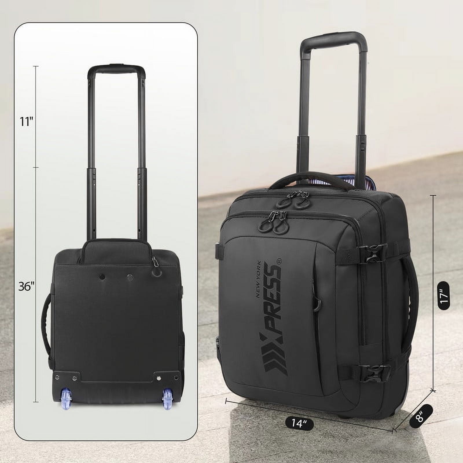 17" Underseat Carry On Luggage Airplane Approved,Water Resistant Softside Rolling Suitcase Lightweight Personal Item Travel Bag,Black - TA069