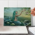thumbnail image 2 of Mermaid Cutting Board, Aqua Color Hair Mermaid in Waterfront Touching Magnolia Flowers, Decorative Tempered Glass Cutting and Serving Board, Small Size, Sea Green Petrol Blue, by Ambesonne, 2 of 5