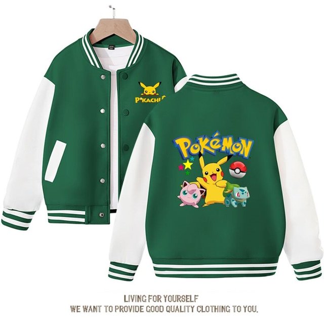 Abrigo de PokeMon para niños y niñas, camisa de uniforme de béisbol de primavera y otoño, ropa de Pikachu, prendas de vestir exteriores para niños, regalo de vacaciones