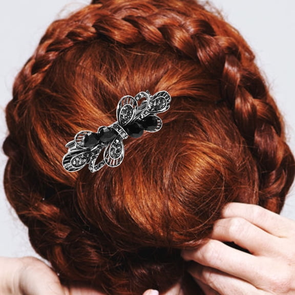 LOLIPPYY Black Metal Rhinestone Hair Barrette, Sparkling Glamorous Hair Clip Accessory for Stylish Looks