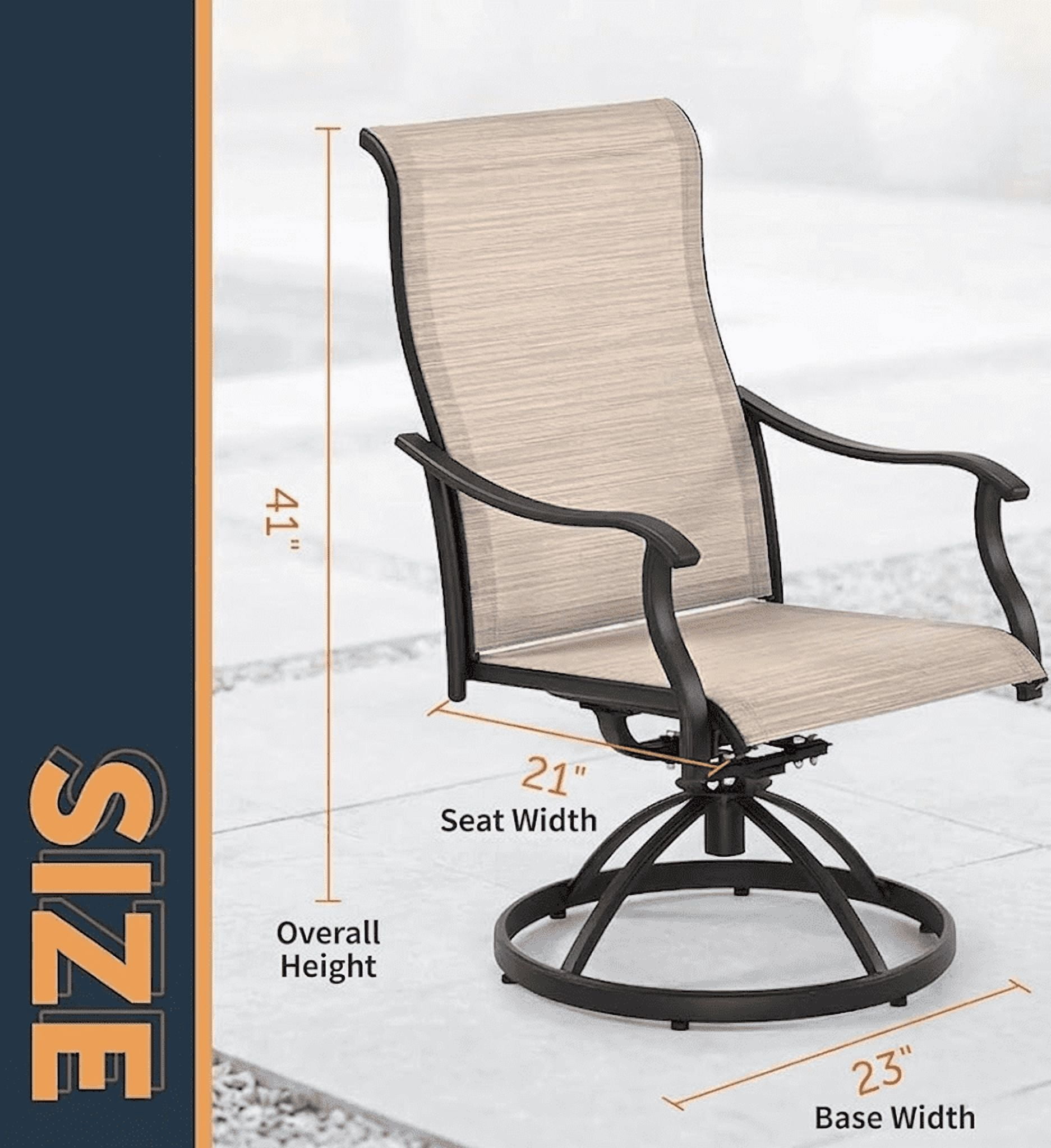 Howcool Patio Dining Chairs Set of 2, Outdoor Swivel Dining Chairs with High Back & Armrests, Breathable Textilene Patio Chairs, All-Weather Metal Frame for Backyard, Garden, Porch, Khaki