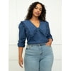 ELOQUII Elements Women's Plus Size Chambray Shirt with Oversized Collar