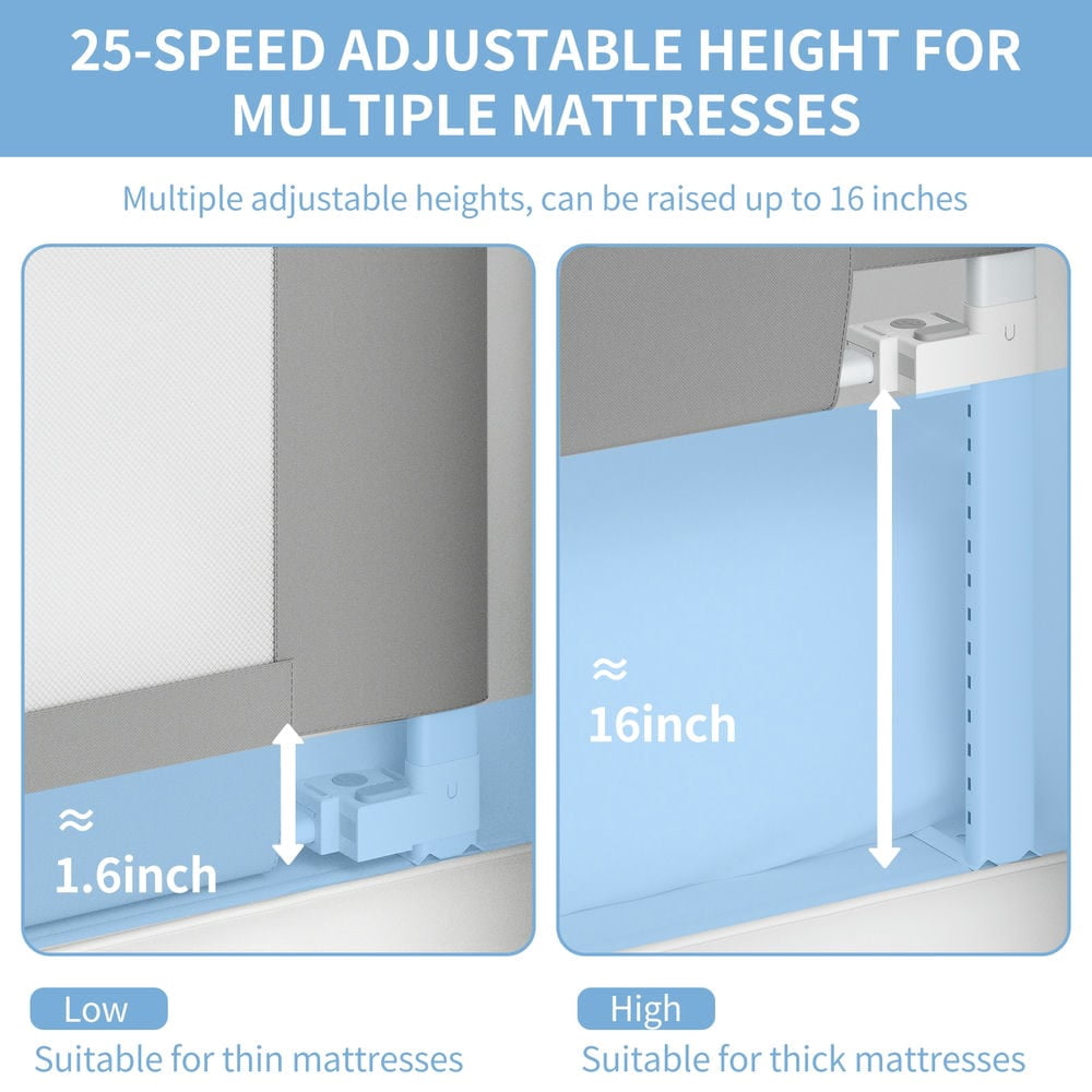 Spaco 2 Pieces 78.7" Bed Rail for Toddlers, Detachable Baby Bed Rail Guard, Suitable for Queen, Full, Bed Rails for Toddlers and Baby, Gray