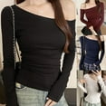 thumbnail image 6 of BUYISI Retro Hot Girls Women Off-shoulder Long-sleeved T-shirt Fashion Sexy Base top Black L, 6 of 8