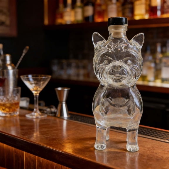 Yorkie Liquor Decanter, High Borosilicate Glass Whiskey Bottle with Dog Shape Design, Novelty Spirit Dispenser for Bar Decor and Pet Lover Gifts