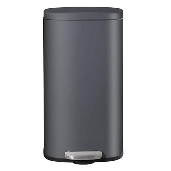 Stainless Steel Trash Can 8 Gal, Step Waste Bin with Lid & Inner Bucket, Soft-Close Kitchen Garbage Can for Bathroom, Bedroom, Home - Grey