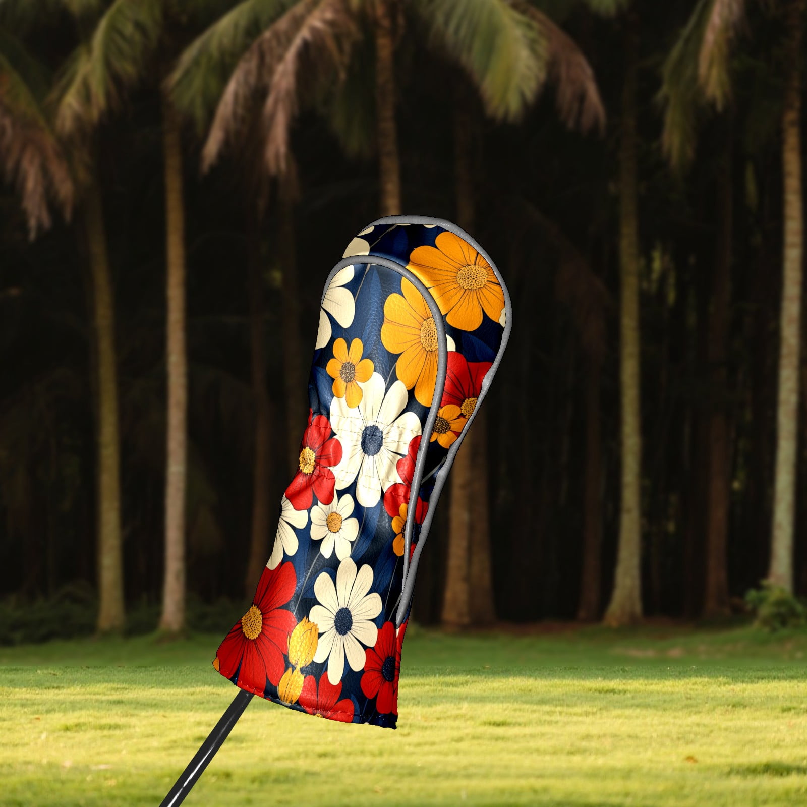 Golf Club Covers PU Leather Waterproof Head Covers for Fairway Woods Hybrids Colorful Flower Pattern