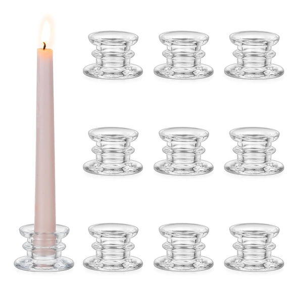 Glasseam 10-Pack Clear Glass Taper Candle Holders, Modern Stacked Design Small Candlestick Holder Decor for Table Centerpiece Wedding Christmas Dinner Party