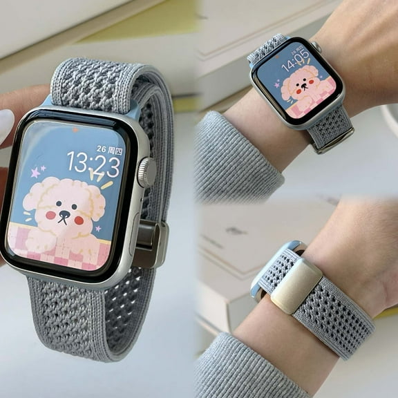 Nylon Watch Band for iWatch Band 38mm 40mm 41mm 42mm Women Men with Adjustable Magnetic Clasp, Breathable Replacement Strap for iWatch Series 10 9 8 7 6 5 4 SE 3 2 1 Knitted Nylon Band, Blue