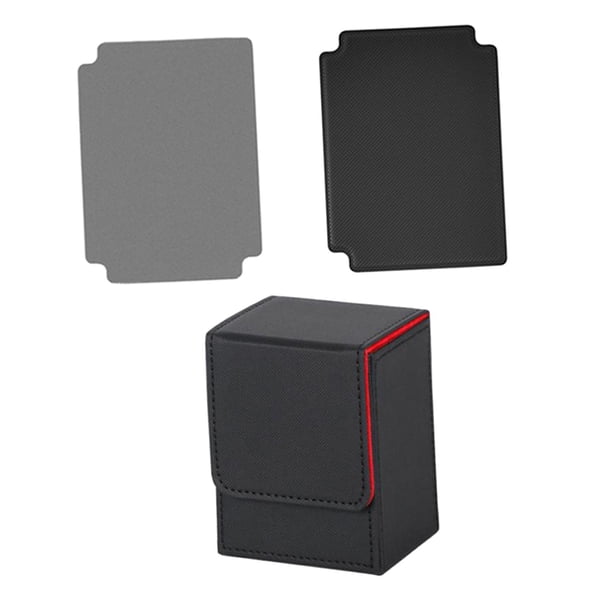 Caja para guardar cartas con dos separadores, capacidad para más de 100 cartas, impermeable, 8 x 7,8 x 10,3 cm Negro y rojo