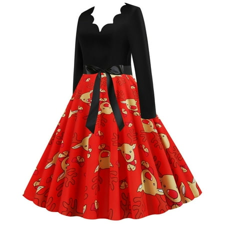 

1960s Vintage Dresses for Women Funny Dress V Neck Belted Dress Cocktail Evening Gown Party Dress