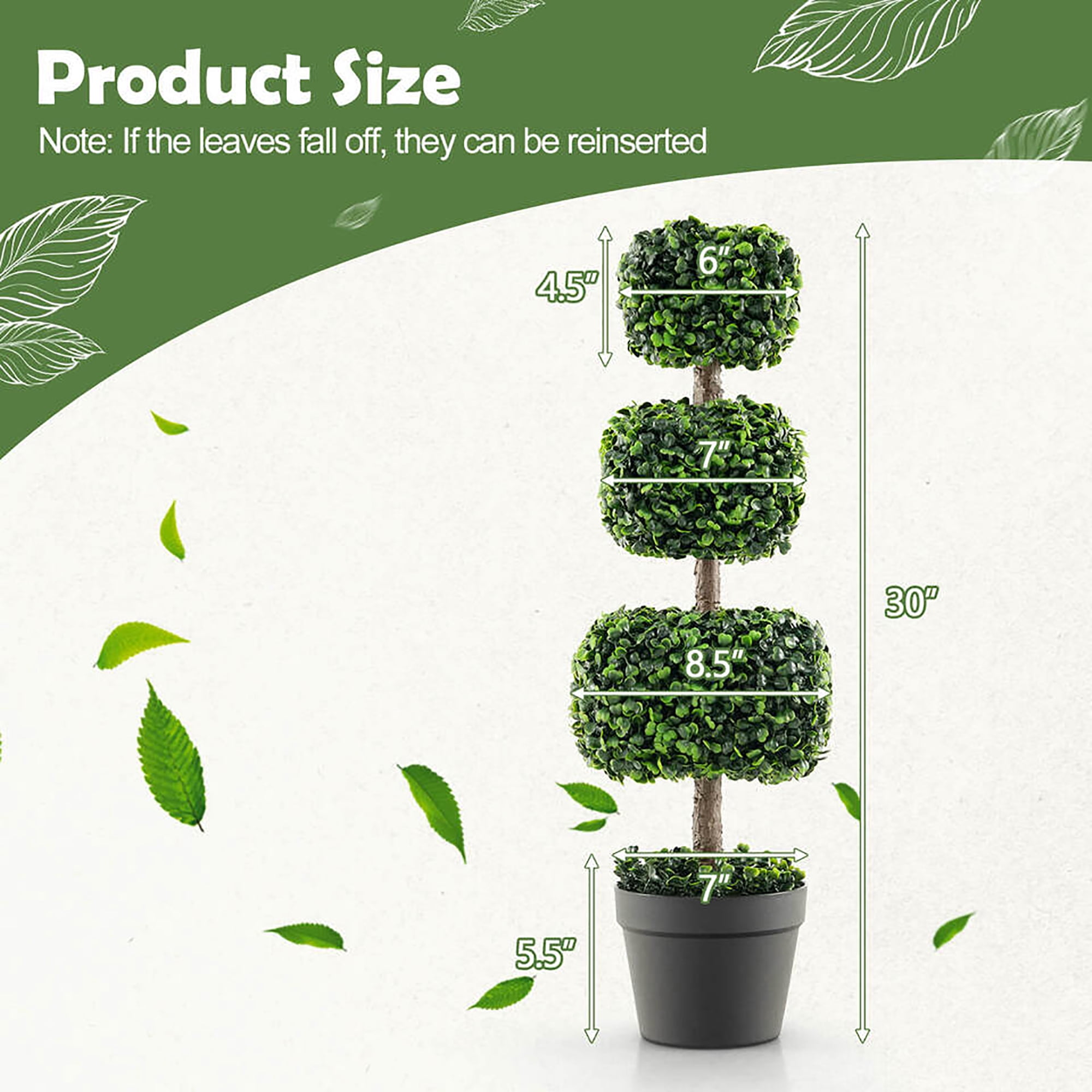 Gymax 2 PCS 35'' Artificial Boxwood Topiary Tree Faux Greenery Plant Fake Tree for Decoration