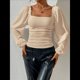 thumbnail image 5 of Blusa Corta de Larga con Cuello Cuadrado y Mangas Abullonadas para Mujer Albaricoque L, 5 of 10