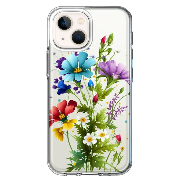 MUNDAZE Apple iPhone 13 Mini Violet Jaune Rouge Fleurs de Printemps Florales Antichoc Hybride Transparent Étui de Protection