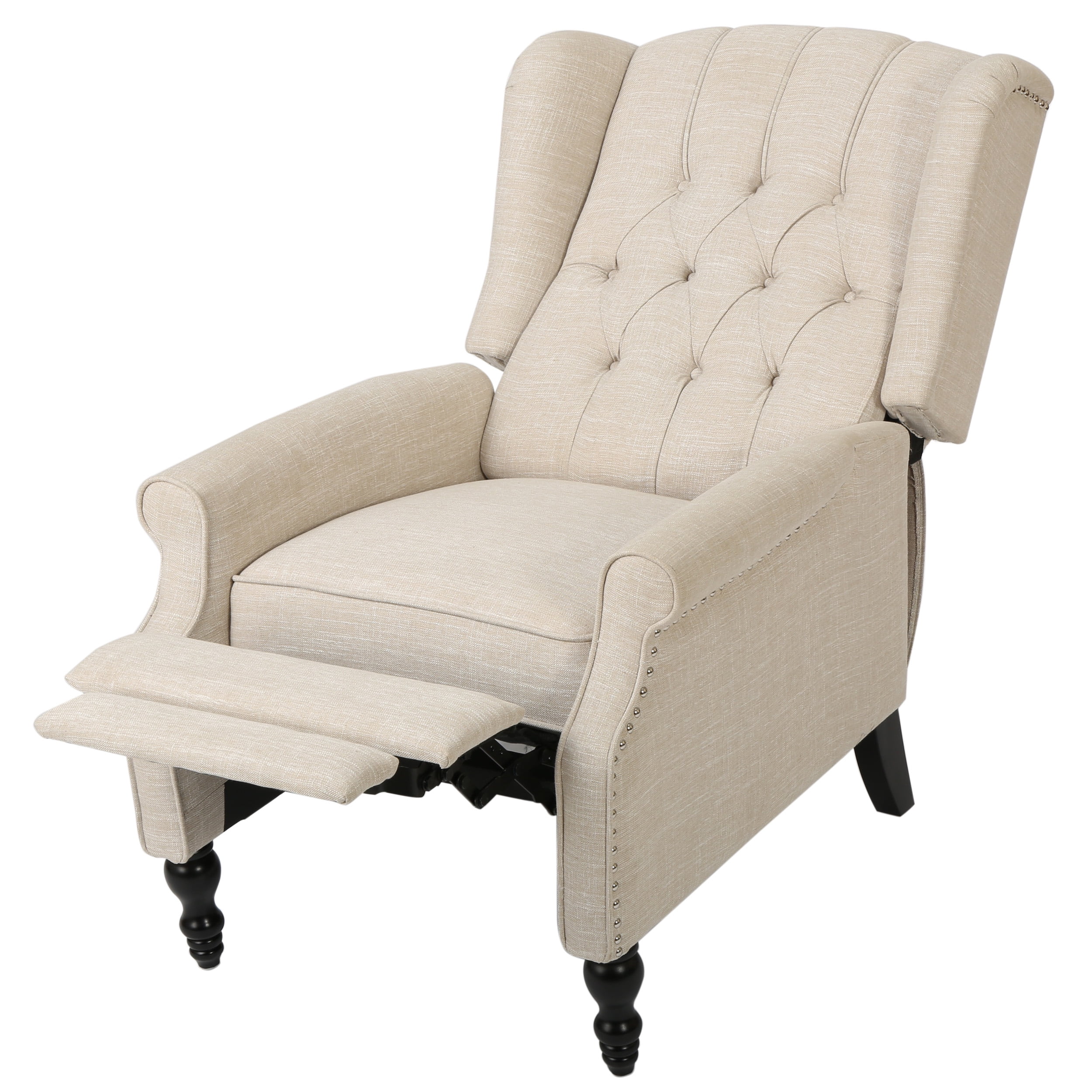 GDF Studio Elizabeth Contemporary Tufted Wingback Pushback Recliner, Light Beige and Dark Brown