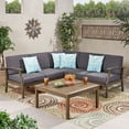 thumbnail image 2 of Christopher Knight Home Perla Acacia Outdoor 5-seat Sectional Set by  Sectional,Sofa,Sets Gray + Dark Gray Cushion Fabric,Acacia, 2 of 4