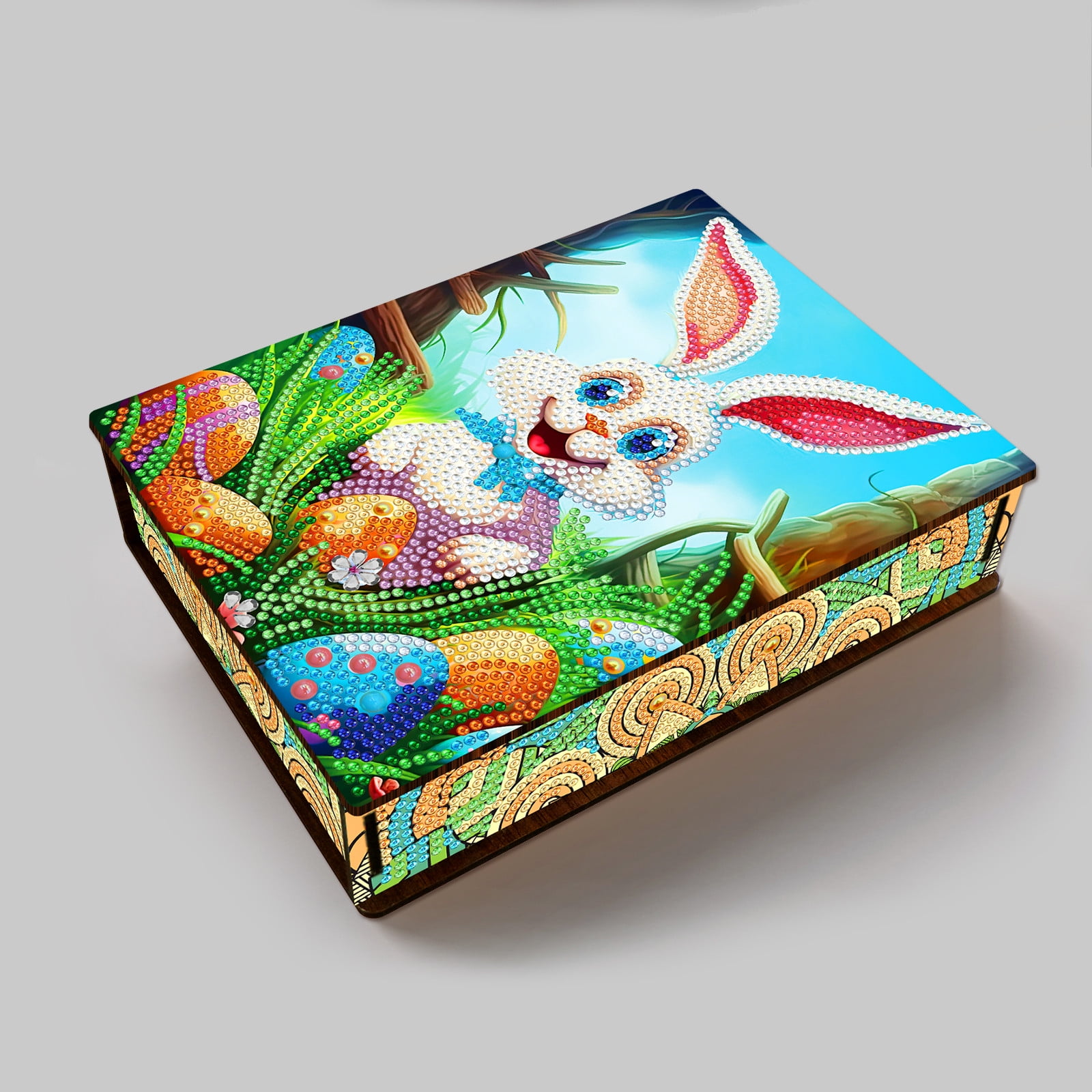 FLOPESN Easter Bunny Eggs DIY Diamond Art Painting Storage Box, Diamond Painting Large Capacity Holiday Storage Box placable jewelry, cosmetics, and small items
