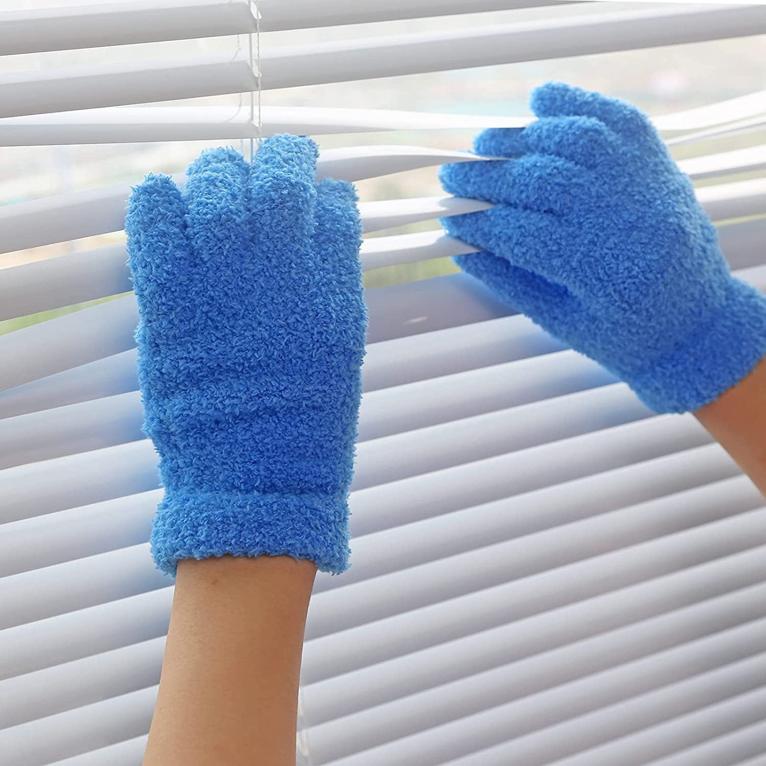 2 Pairs Microfiber Gloves For Plants Dusting Cleaning Gloves Mittens House  Cars Blinds Dusting23*12.5 Green And Blue