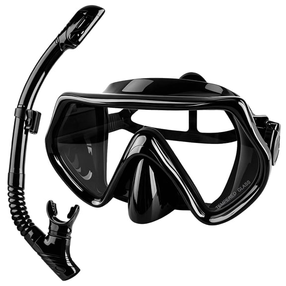 Zacenei Dry Snorkel Set for Adults Youth,Panoramic Wide View Snorkel Goggles Anti-Fog Scuba Diving Mask Anti-Leak Swim Goggles,Professional Snorkeling Gear for Diving,Freediving,Swimming, Black