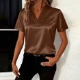 thumbnail image 1 of TaTaai Women's Satin V-Neck Blouse Short Sleeve Loose Fit Spring Summer Casual Chic Top Shirt for Daily Work Office Party Vacation Gift, 1 of 7