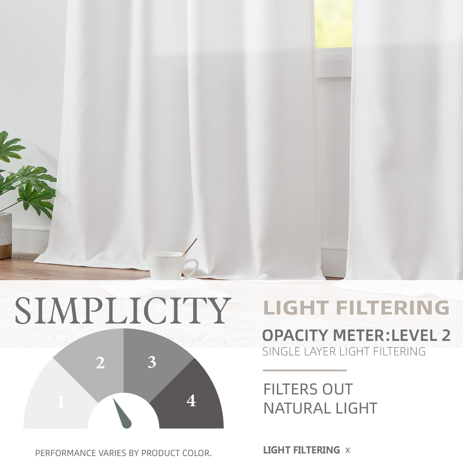Curtainking White Curtains for Living Room 96 inches Linen Textured Curtains Light Filtering Back Tab Curtains Casual Weave Back Tab Drapes 2 Panels