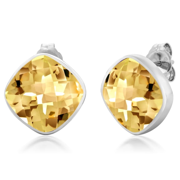 Gem Stone King 12.00 Cttw Citrine Stud Earrings for Women Men in 925 Sterling Silver | Gemstone Birthstone | Cushion Cut 12MM