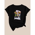thumbnail image 3 of Camiseta divertida con estampado de naipes para mujer, con cuello redondo informal y elegante y mangas cortas. Top deportivo de ocio., 3 of 5