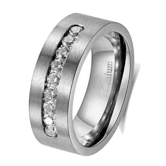 Matte 8mm Titanium Steel Mens Ring Men Wedding Band AAA CZ Man Ring