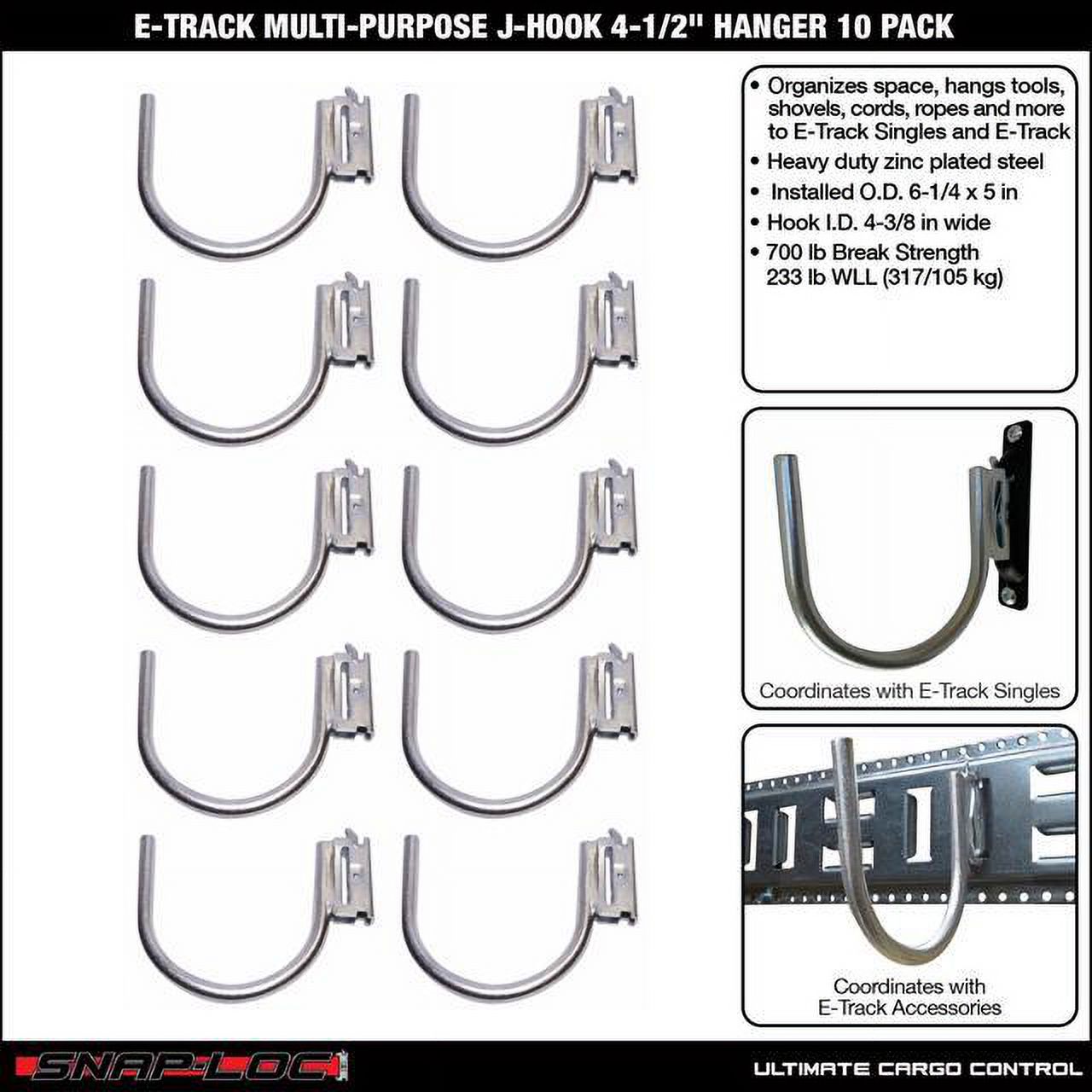 SNAP-LOC E-Track Multi-Purpose J-Hook 4 Inch Hanger 10-Pack, Logistic Tie-Down for Pickups, Trucks, Trailers