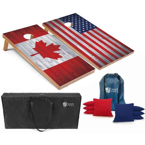 Tailgating Pros Regulation Cornhole Boards Flag Set - Includes 8 Bean Bags, Carrying Cases, and 4'x2' Corn Hole Toss Game - Optional LED Lights