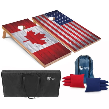 Tailgating Pros Regulation Cornhole Boards Flag Set - Includes 8 Bean Bags  Carrying Cases  and 4 x2  Corn Hole Toss Game - Optional LED Lights
