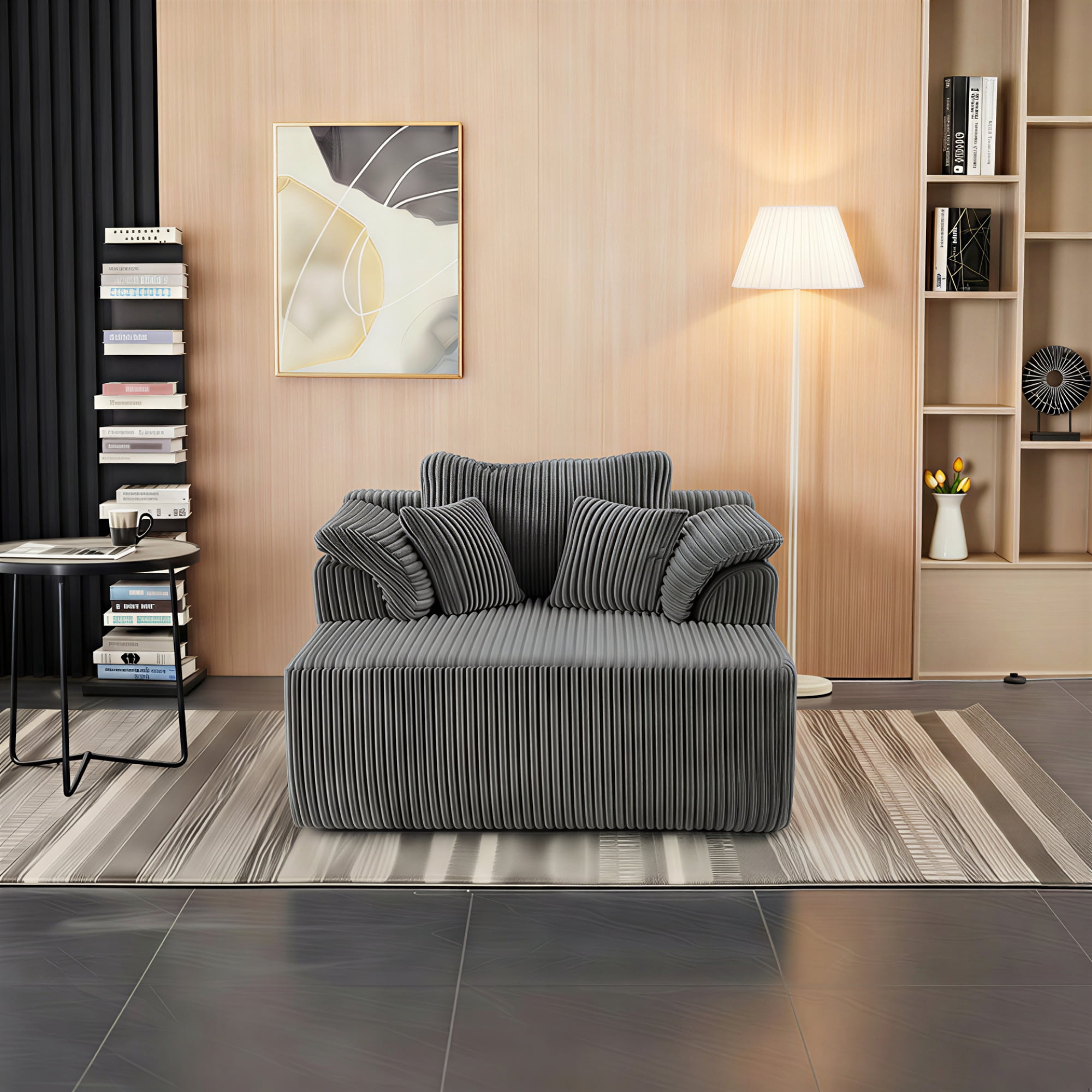 Leumius Oversized Chaise Lounge Chair Indoor,Corduroy Upholstered Boneless Sofa Bed,Modern Deep Seat Cloud Sofa Couch with Back Cushion and Pillows for Living Room, No Assembly Required,Antique Gray