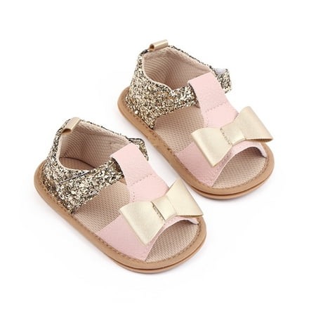 

Cathalem Size 2 Shoe Girls Open Toe Shoes First Walkers Shoes Summer Toddler Bowknot Paillette Little Girls Slides Pink 12 Months
