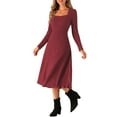 thumbnail image 4 of INSPIRE CHIC Women's Knit Sweater Dress Square Neck Button Decor Flared Midi Dresses with Pockets XS Burgundy, 4 of 6