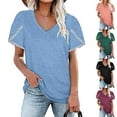 thumbnail image 3 of UHNDY Women's Short Sleeve V-Neck T-Shirt Summer Solid Color New,Blue,XXL, 3 of 4