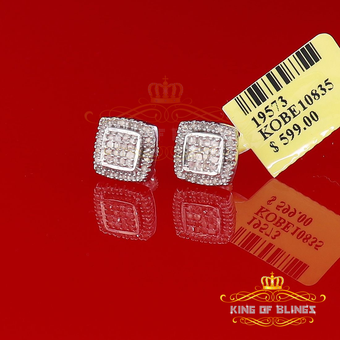 King of Bling's 0.75ct Diamond 925 Sterling Silver Hip Hop White Stud Earring For Men / Women