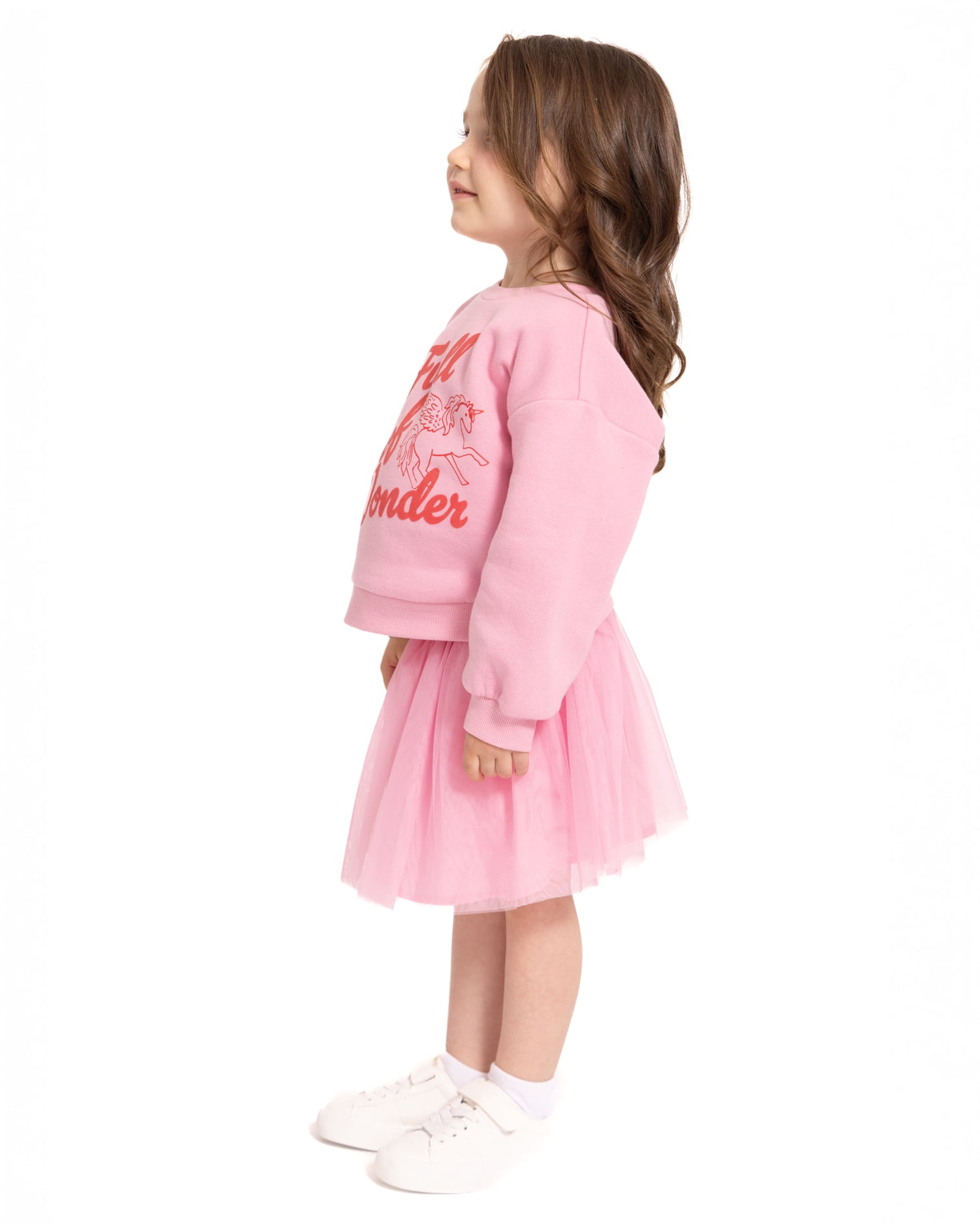 Wonder Nation Toddler Girls Graphic Fleece Sweatshirt and Tulle Skirt Set, 2 Piece, Sizes 12M-5T