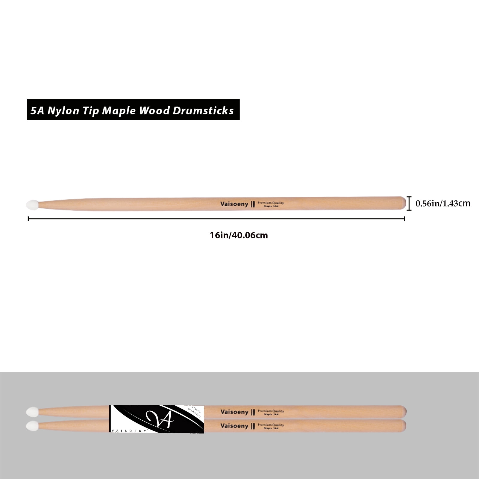 Vaisoeny 5A Drumsticks, Nylon Tip Drum Sticks Set for Acoustic Drums or Electronic Drums, Oval Nylon Tip Maple Drumsticks for Drummers and beginners (12 Pair)