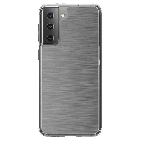 DistinctInk Clear Shockproof Hybrid Case for Galaxy S21  PLUS 5G (6.7" Screen) - TPU Bumper, Acrylic Back, Tempered Glass Screen Protector - Grey Silver Stainless Steel Image Print - Faux Stainless