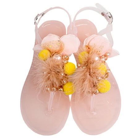 

Cathalem Handmade Flower Summer Jelly Flip Flop Shoes Beach Women Flat Sandals Pink 37