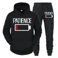 thumbnail image 2 of Conjunto de 2 piezas de sudadera y pantalones divertidos con estampado de batería "PATIENCE" para hombre, sudadera de manga larga, chándal, ropa deportiva unisex, 2 of 5