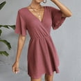thumbnail image 2 of Women's Flowy V Neck A Line Summer Dress Casual Short Sleeve High Waist Comfortable Breathable Stylish Outfit, 2 of 2