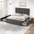 thumbnail image 3 of Full Size Upholstered Bed Frame with 4 Storage Drawers & Adjustable Headboard, Button Tufted Platform Bed with Wooden Slats Support, No Box Spring Needed, Bedroom Furniture, 3 of 8