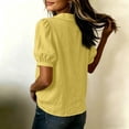 thumbnail image 4 of Comfortable Linen Shirt for Women Peter Pan Collar Short Bubble Sleeve Button Down Textured Casual Yellow XL, 4 of 8