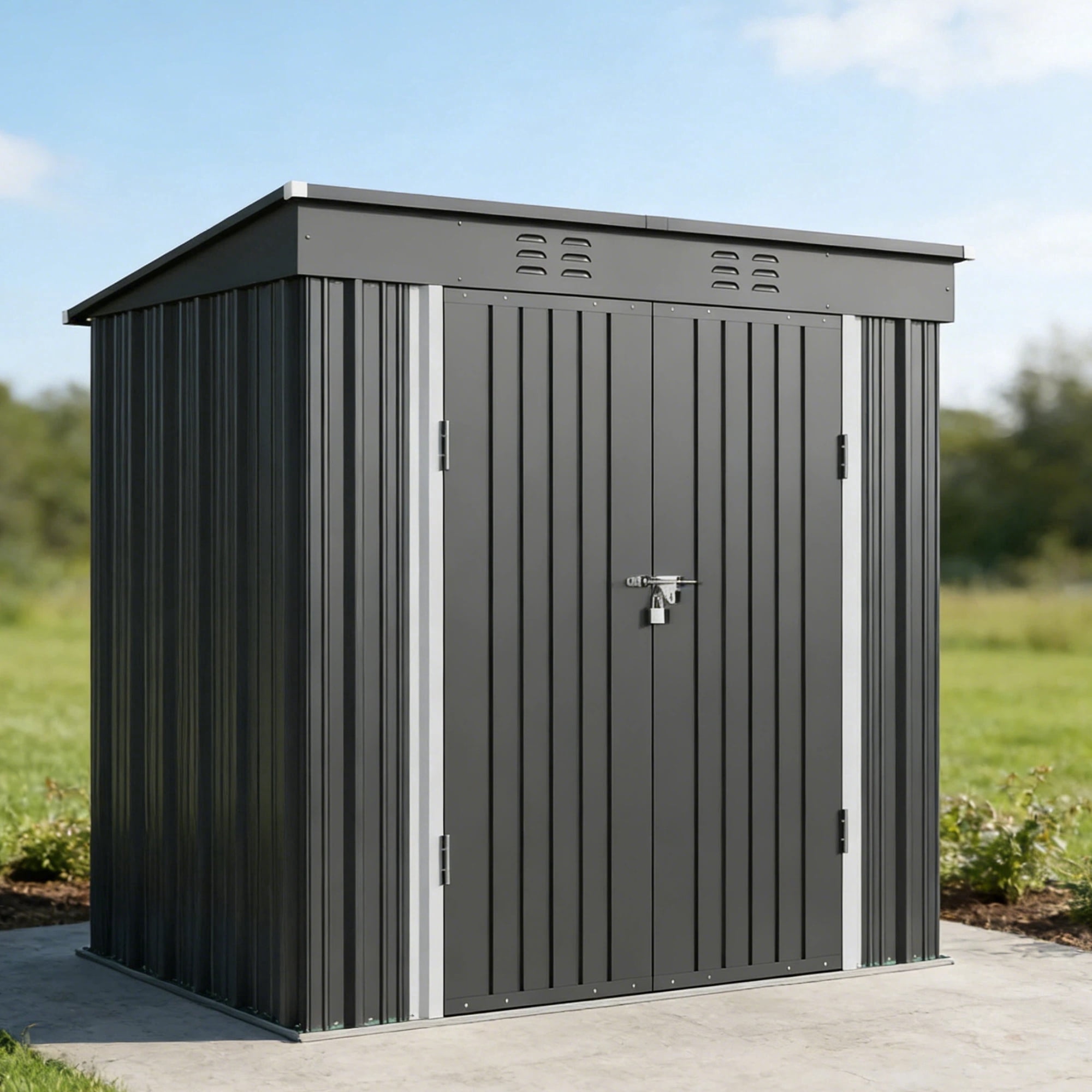 Asofer 6'x4' Outdoor Storage Shed, Heavy Duty Metal Garden Shed with Lockable Higher Hinged Door, Tool Storage for Patio, Backyard, Lawn, Dark Gray