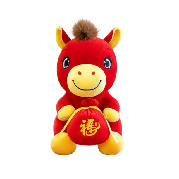 Ornamentos Colgantes Decorativos, Peluche de Caballo Afortunado Guo-Feng 25 cm, Mascota Del Año Del Zodíaco Chino, Llavero de Tamaño de Bolsillo con Cierre de Oro Y Bolsa