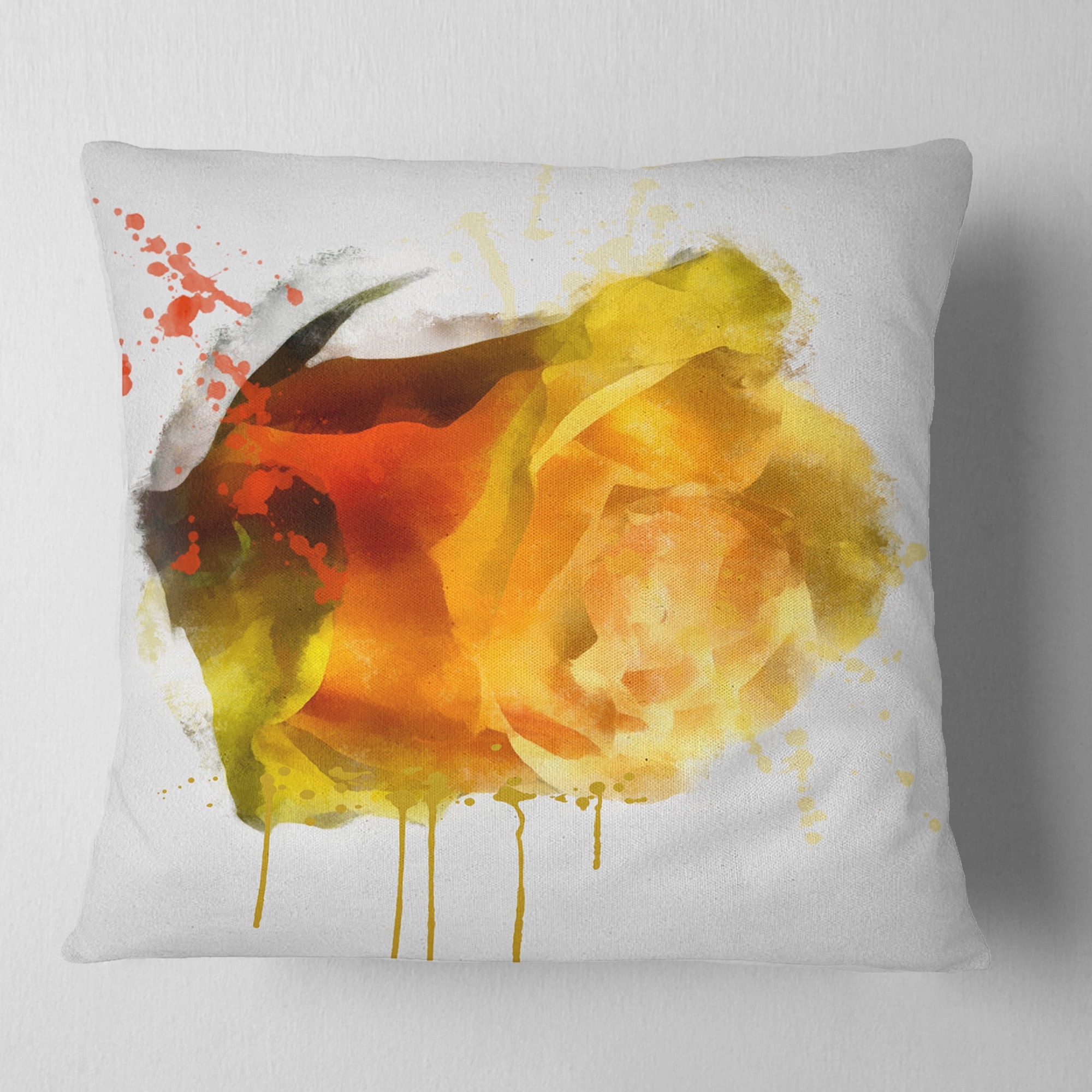 Designart Yellow Hand drawn Rose on White - Floral Throw Pillow - 18x18